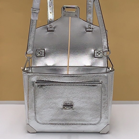 MICHAEL KORS MANHATTAN MEDIUM TOP HANDLE SCHOOL SATCHEL CROSSBODY BAG SILVER - Picture 3 of 16